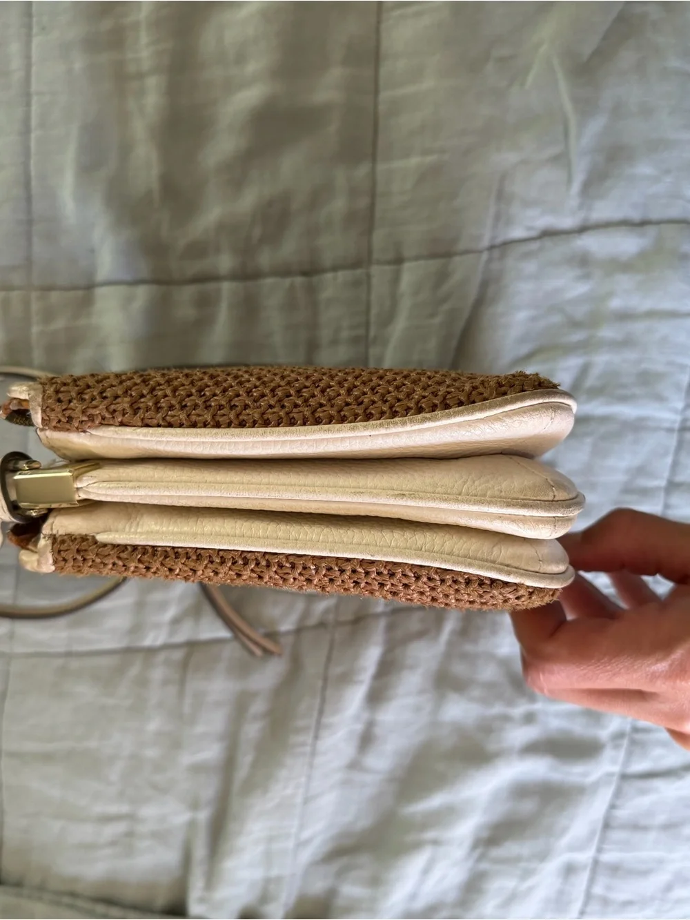 Kate Spade Straw Raffia Crossbody Tan Cream Leather Trim